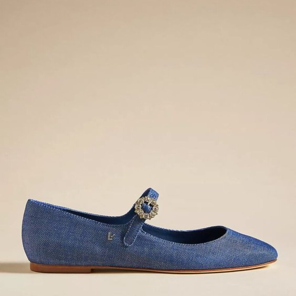 Larroude Blue Flats with Embellished Strap
